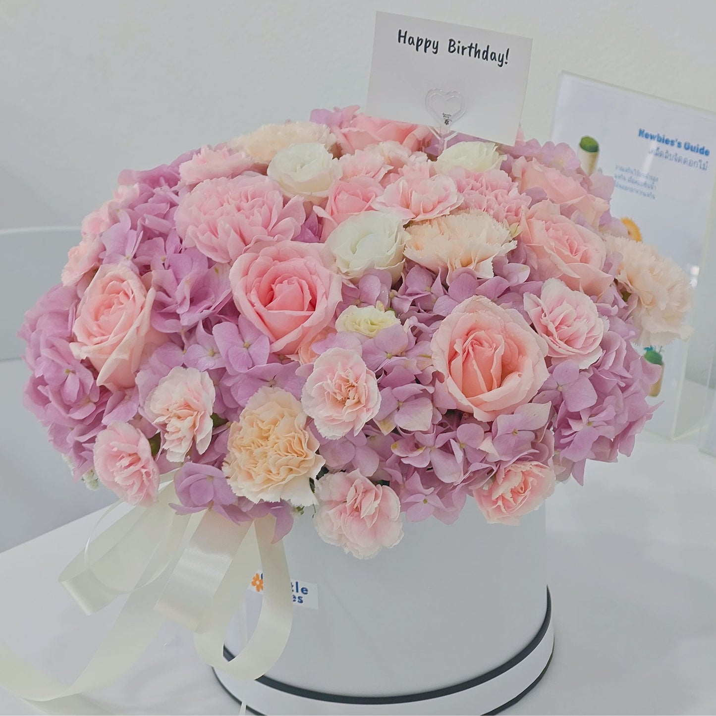 Pink Hydrangeas and Assorted Soft Pink Flowers in Medium Box Arrangement