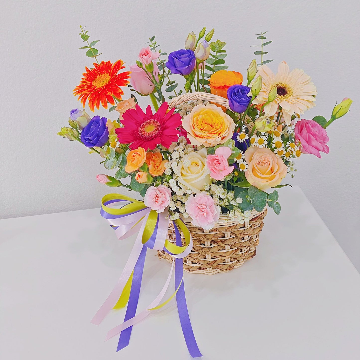Assorted Vivid and Colorful Flowers Small Basket
