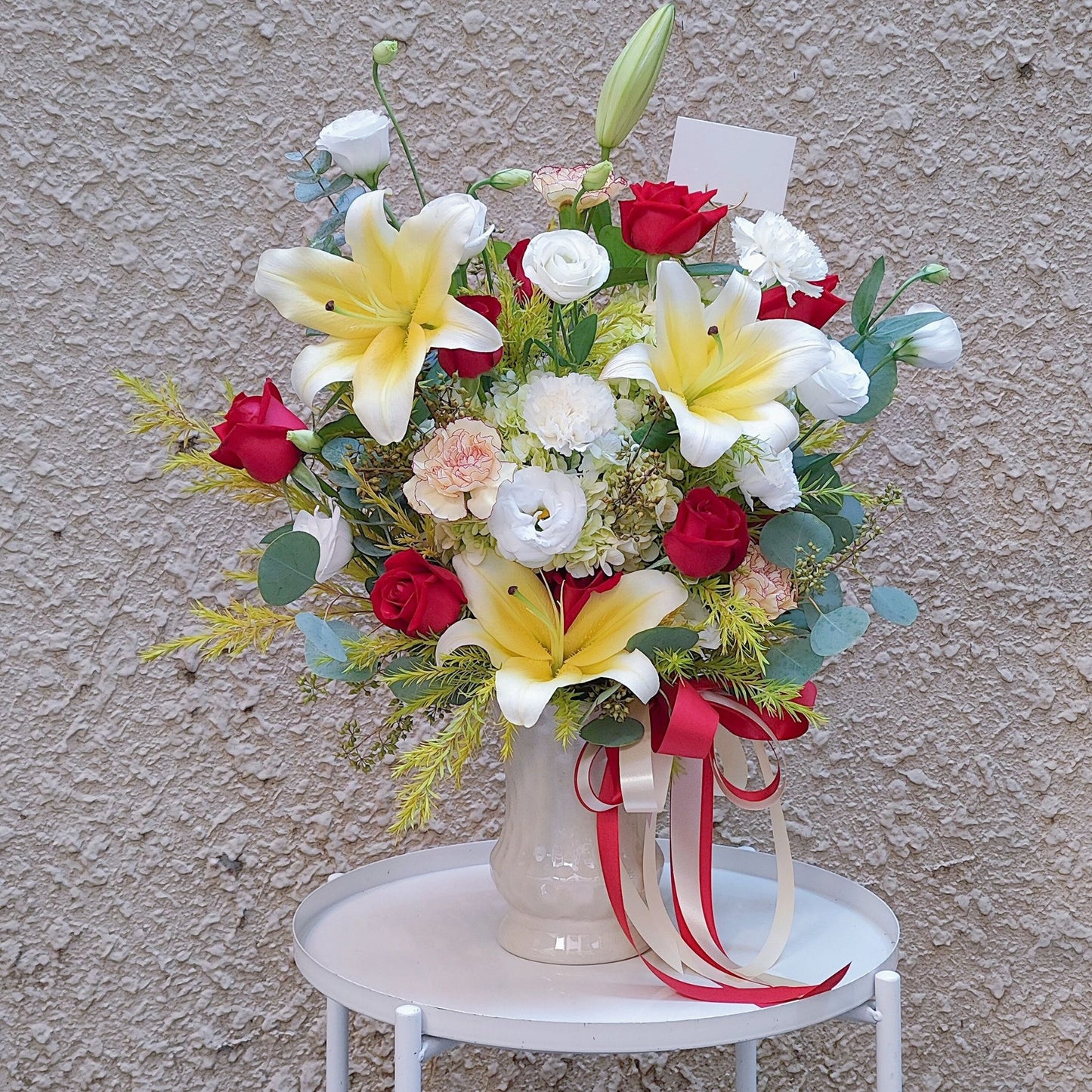 Assorted Red, White and Yellow in Extra Large Ceramic Vase Arrangement