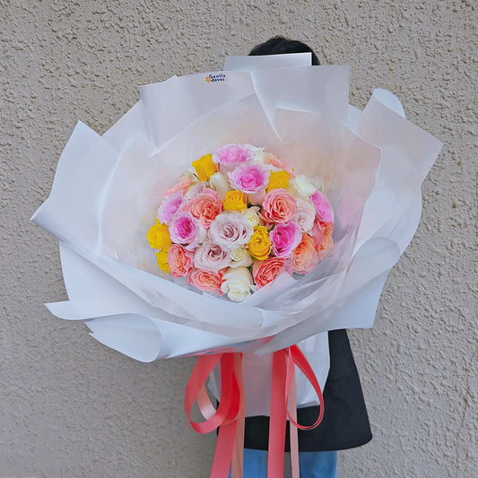 ช่อดอกกุหลาบสายพันธ์อังกฤษ สีสันสดใส 50 ดอก ช่อขนาดใหญ่พิเศษ