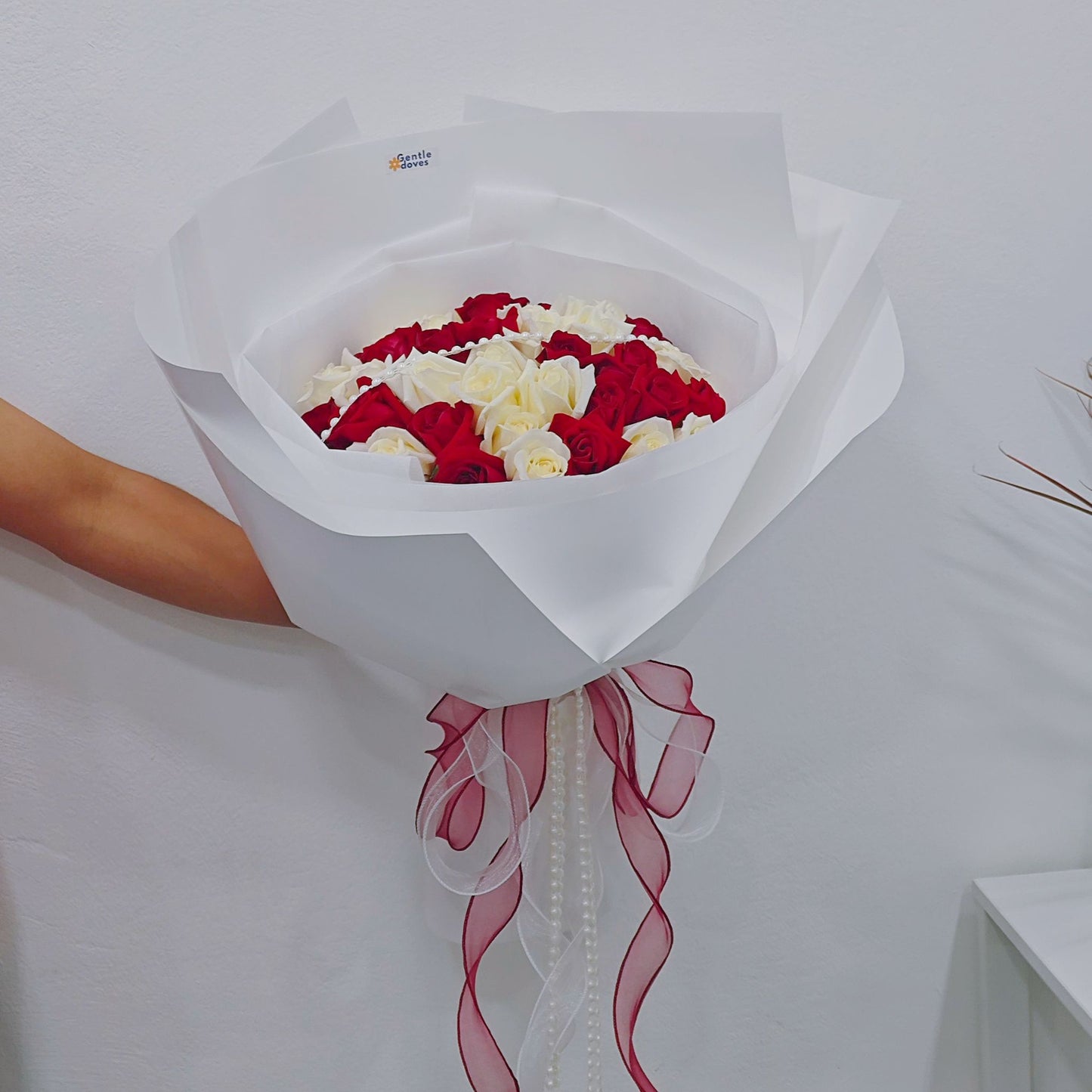 Fifty Red and White Roses Bouquet