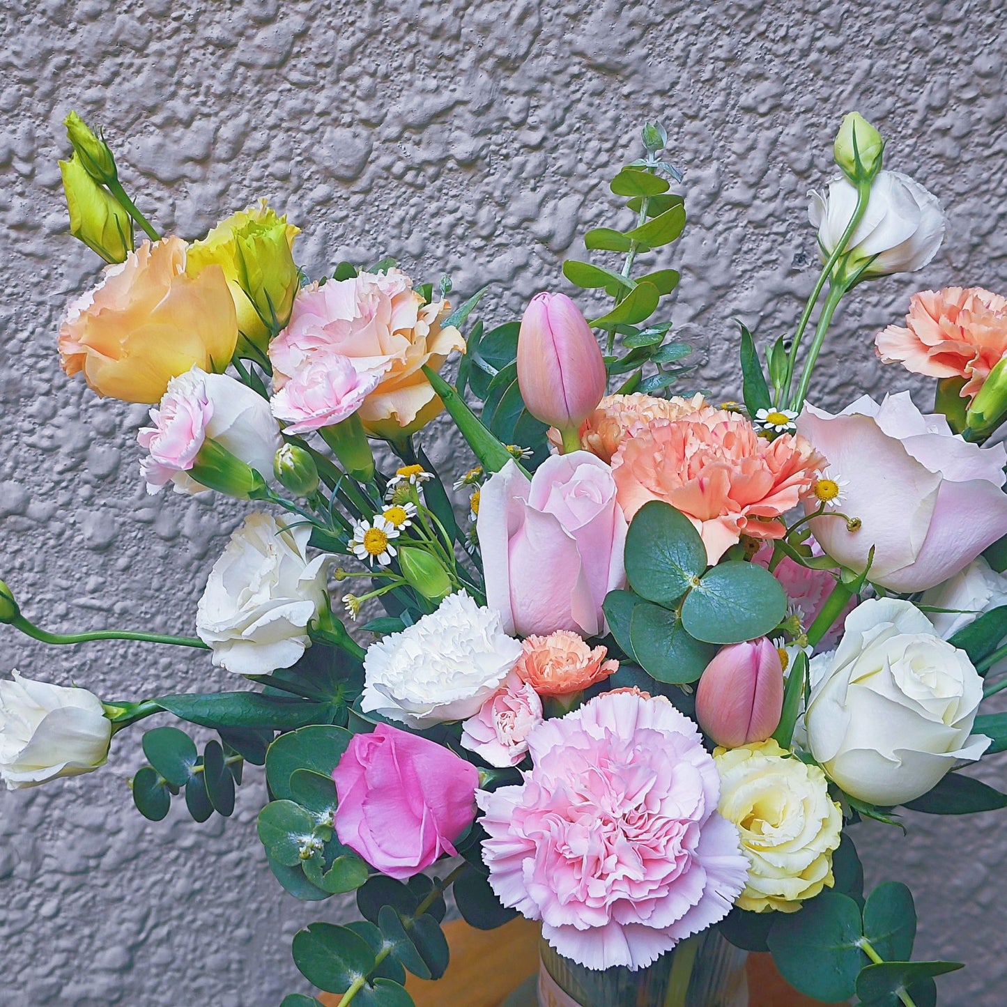 Assorted Soft Colors Flowers in Large Vase Arrangements