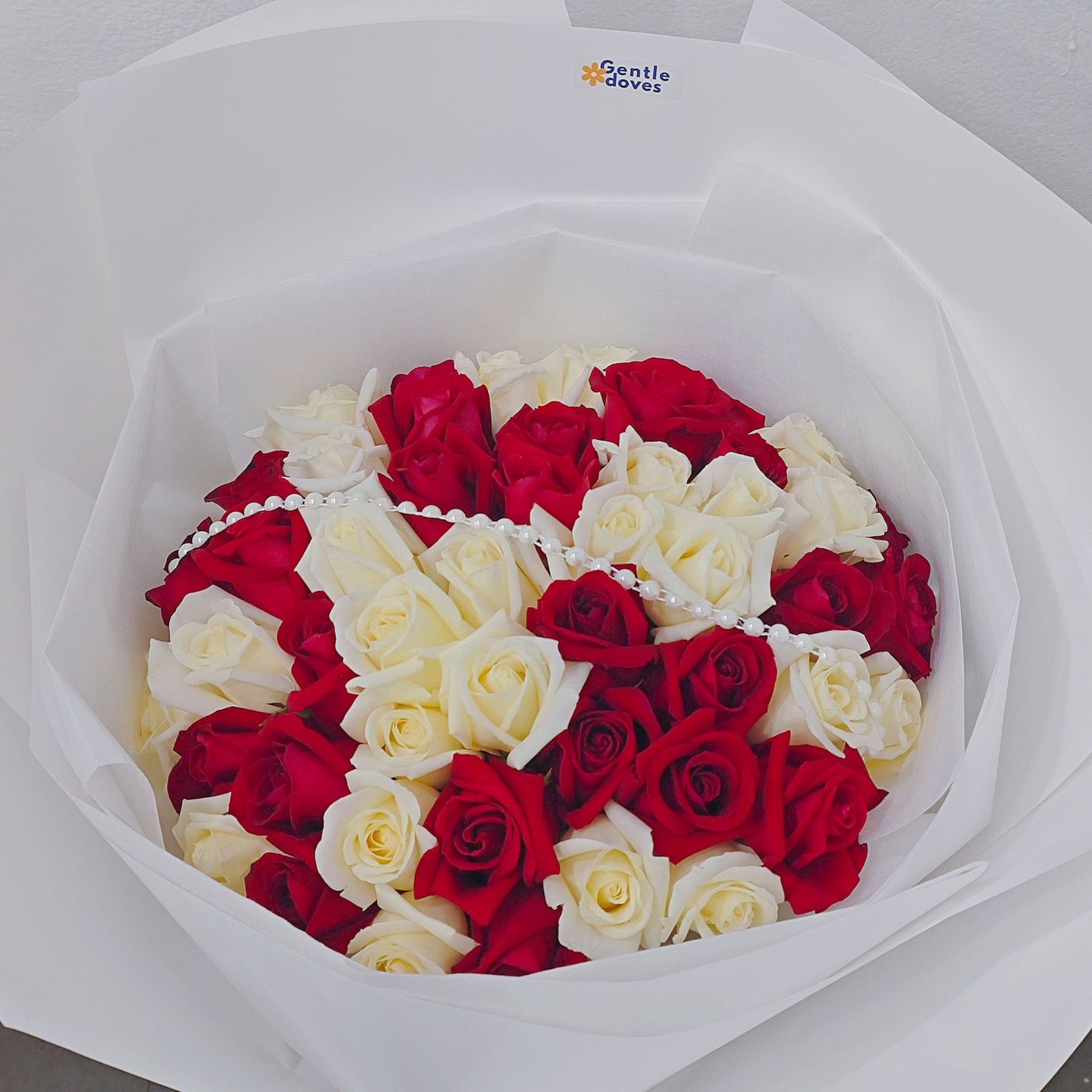 Fifty Red and White Roses Bouquet