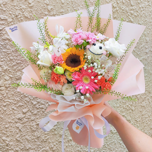 ช่อดอกไม้คละ โทนสีสดใส และ ดอกไม้หน้ายิ้ม