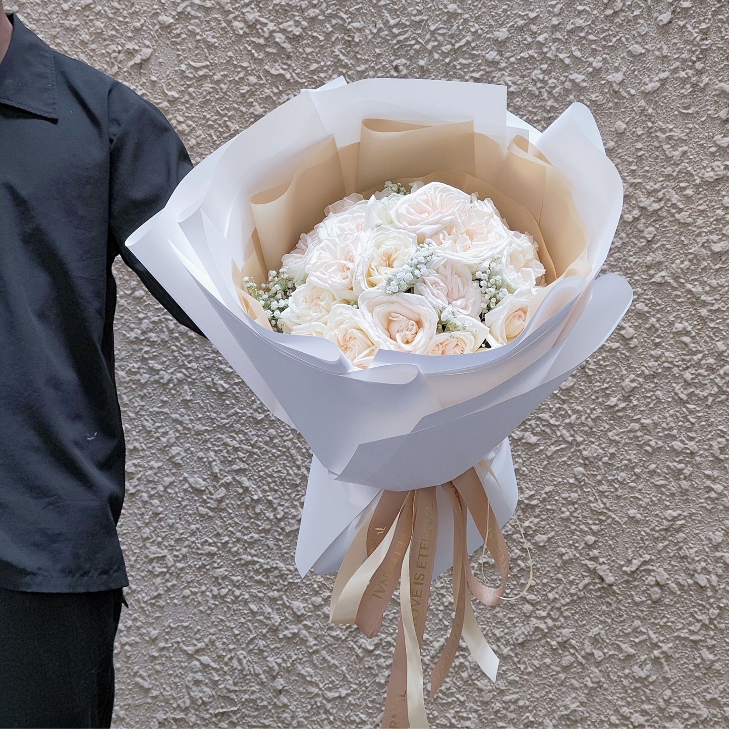 Twenty White English Roses with Gypsophila Bouquet