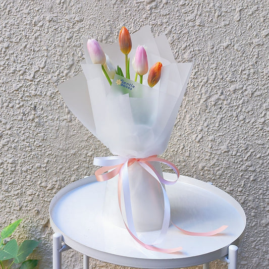 Six Assorted Tulips in Matte Paper Bouquet