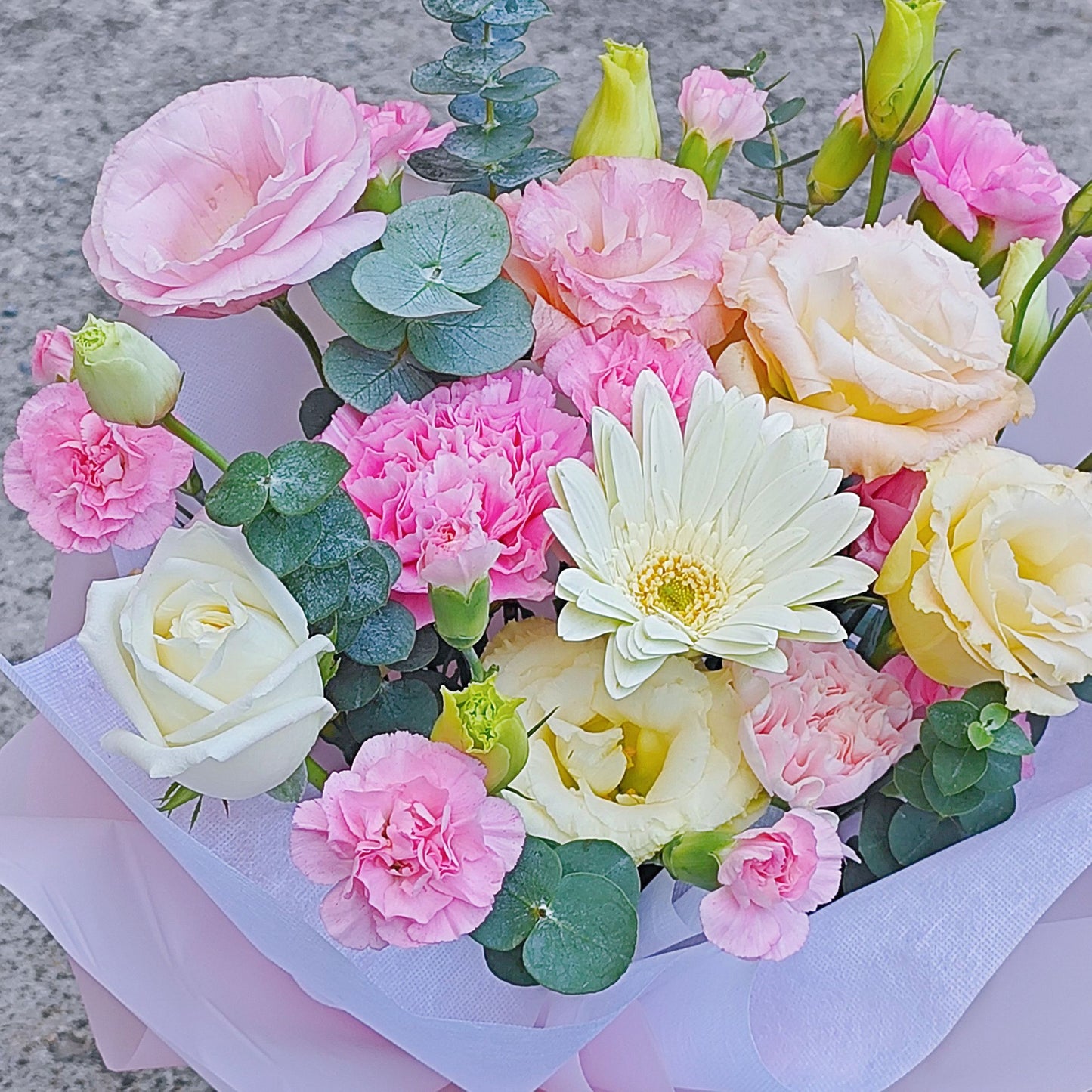 Assorted Lisianthus and Carnations Small Vase Arrangement
