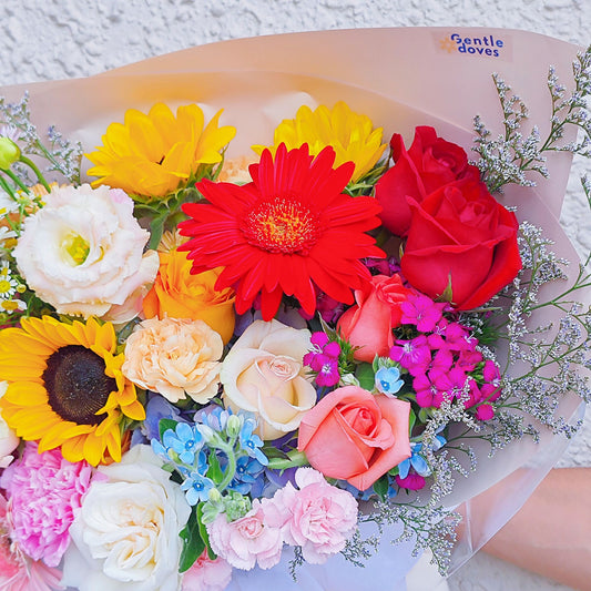 ช่อดอกไม้คละ โทนสีสดใส ช่อขนาดใหญ่