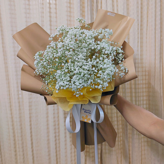 ช่อดอกยิปโซฟิลล่า สีขาว ห่อกระดาษสีทอง ช่อขนาดใหญ่