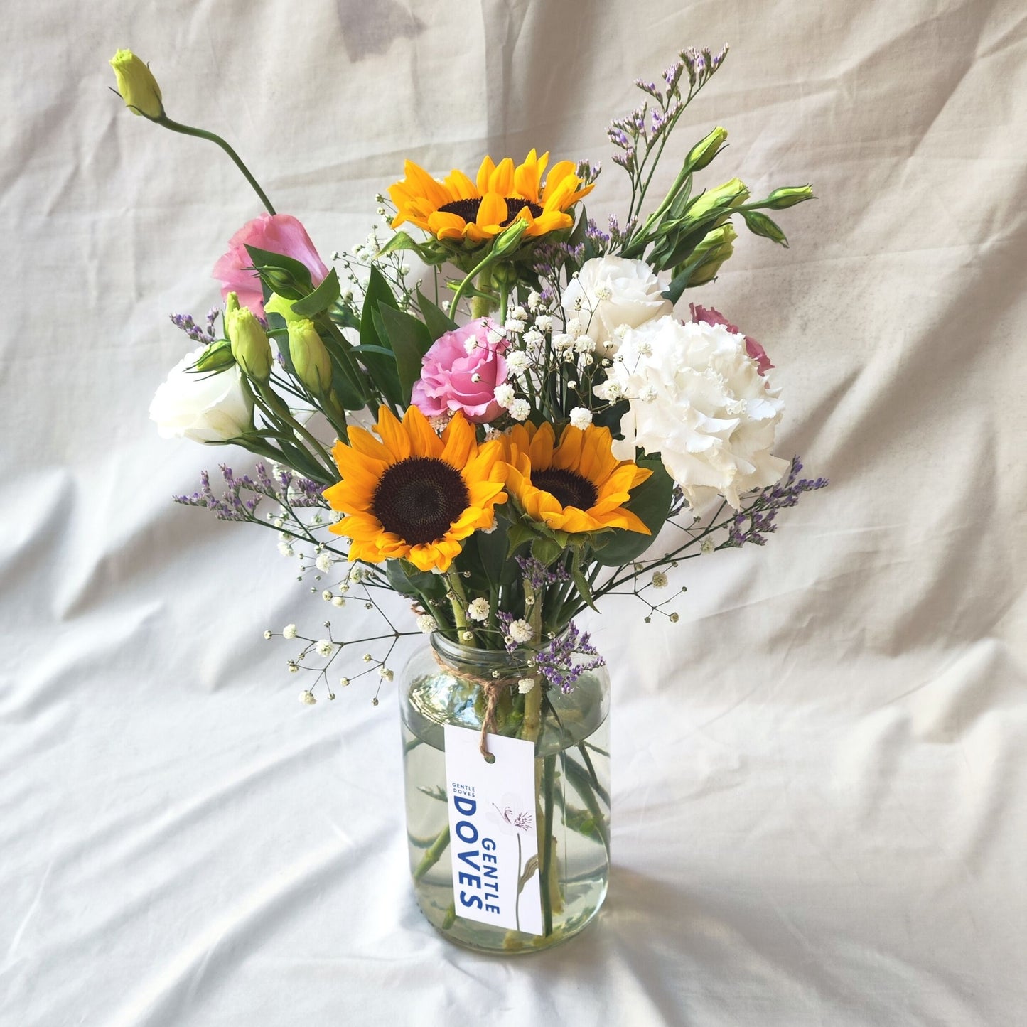 Assorted Sunflowers with Lisianthus and Filler Flower in Medium Vase Arrangement