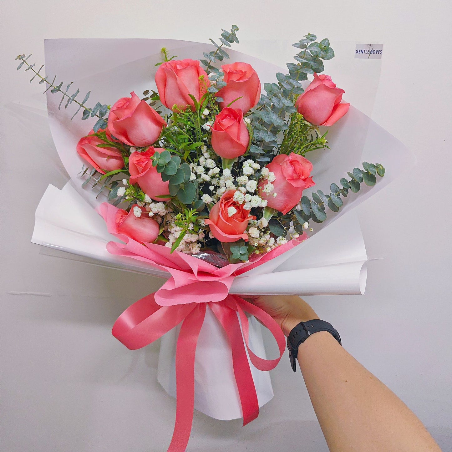 ช่อดอกกุหลาบ สีโอลด์โรส 10 ดอก และ ดอกไม้แซม