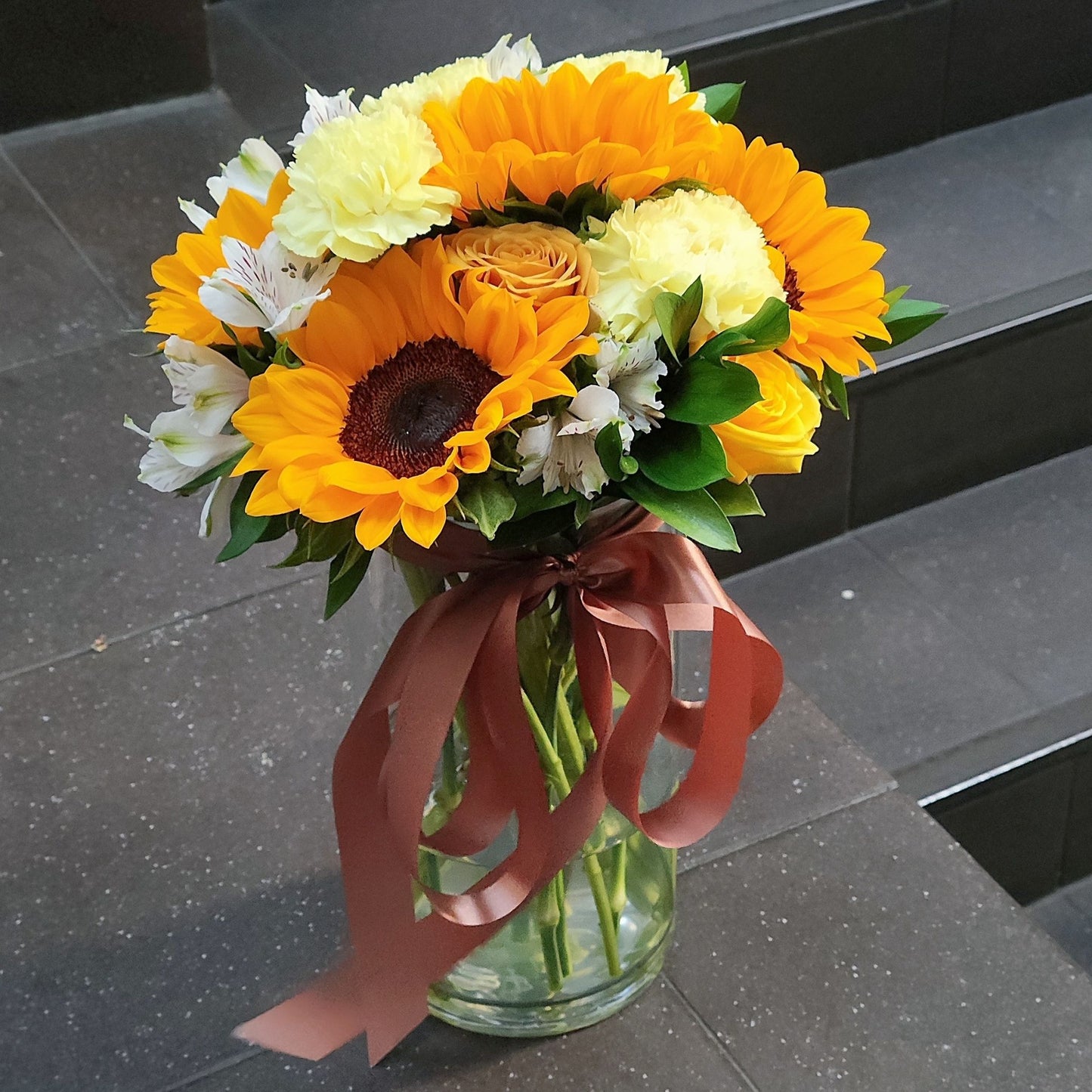 Sunflowers with assorted White and Yellow Flowers in Extra Large Vase Arrangement