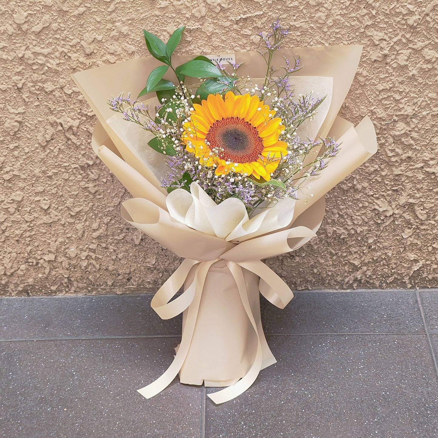 Single Sunflower with Caspia and Gypsophila Bouquet