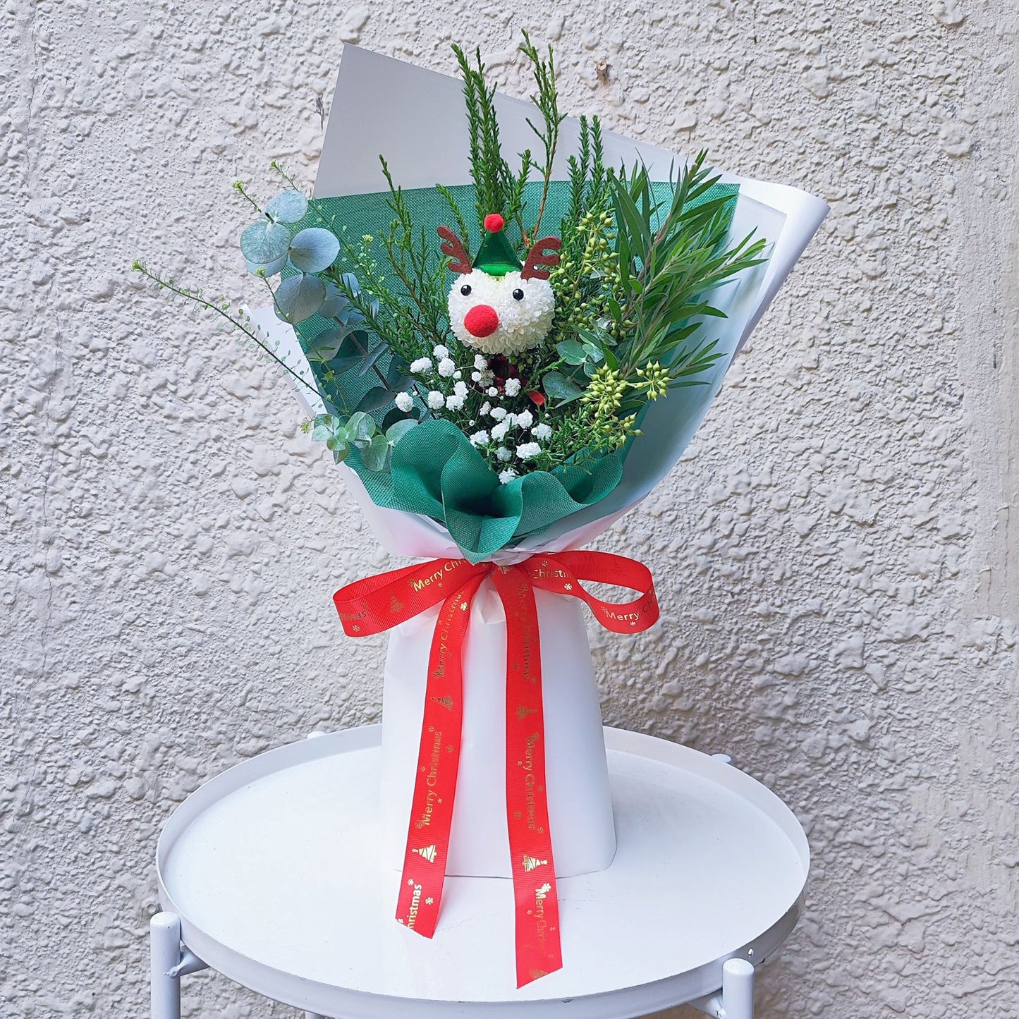 Reindeer with Green Foliage Christmas Theme Bouquet