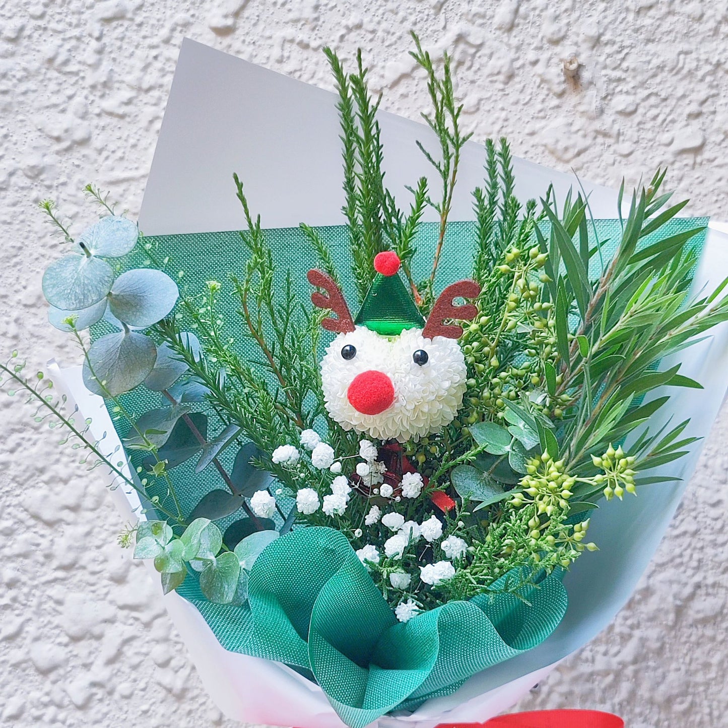 Reindeer with Green Foliage Christmas Theme Bouquet