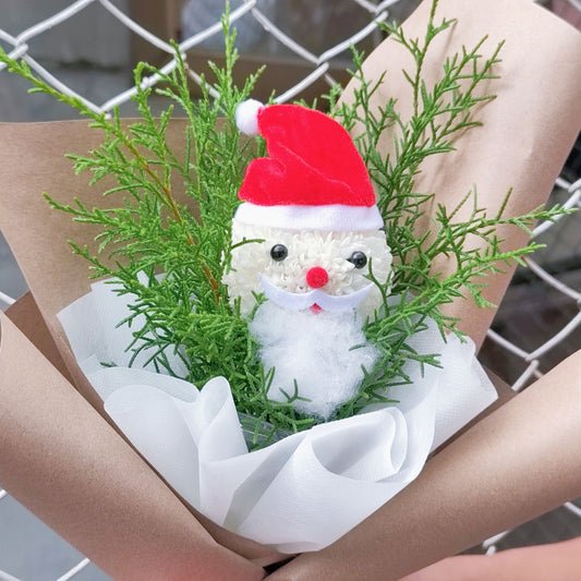 Santa with Green Conifer in Craft Paper Small Bouquet