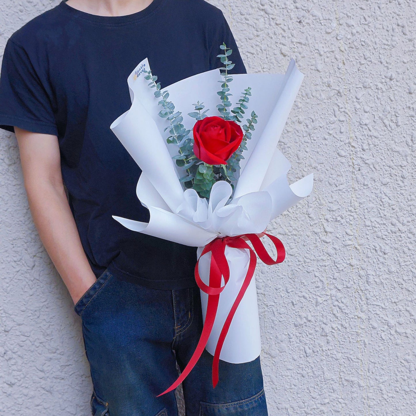 Red Rose with Eucayptus Bouquet