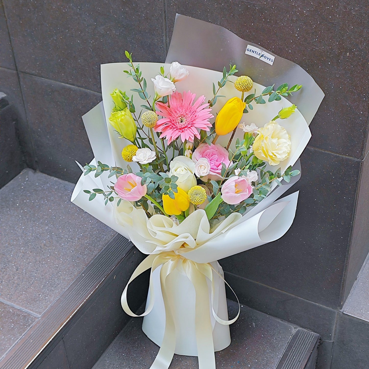 Assorted Soft Pink and Yellow Flowers Bouquet