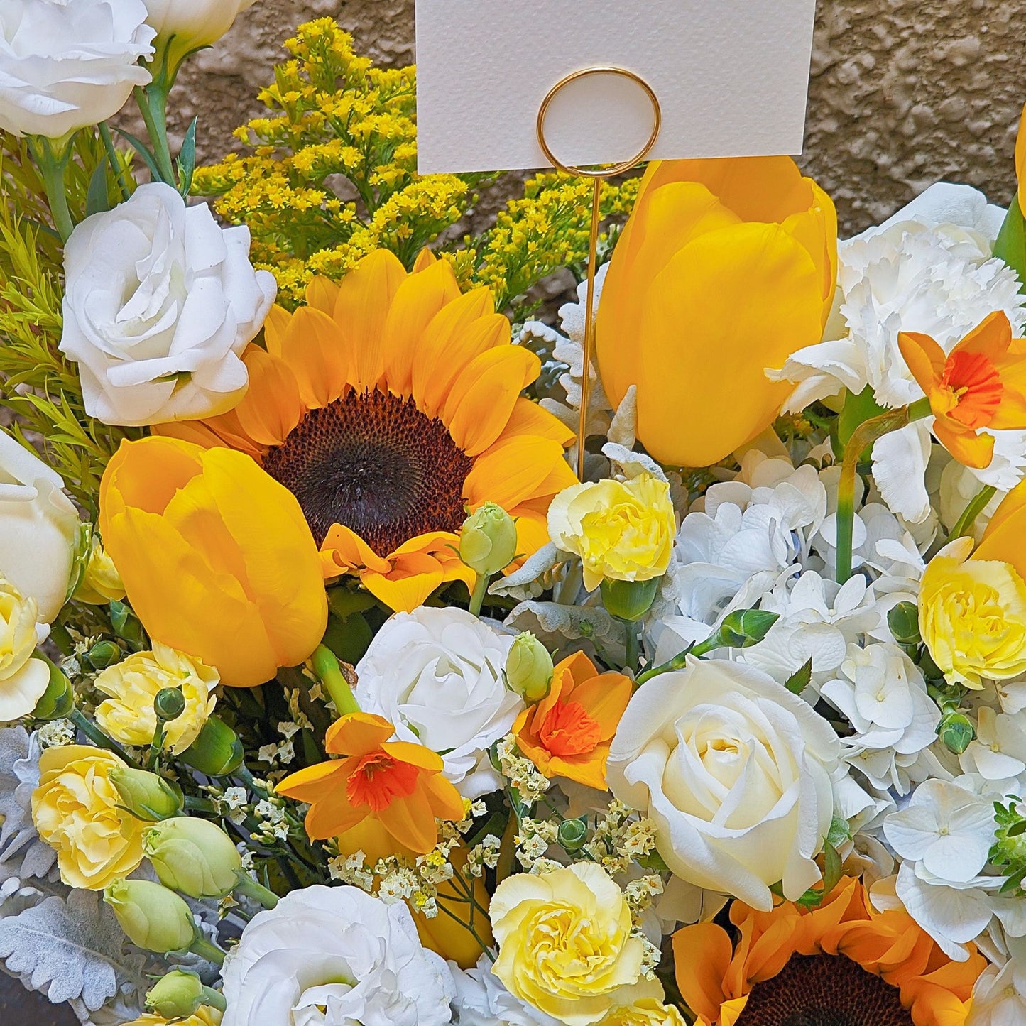 Assorted Yellow and White Flowers in Medium Box Arrangement