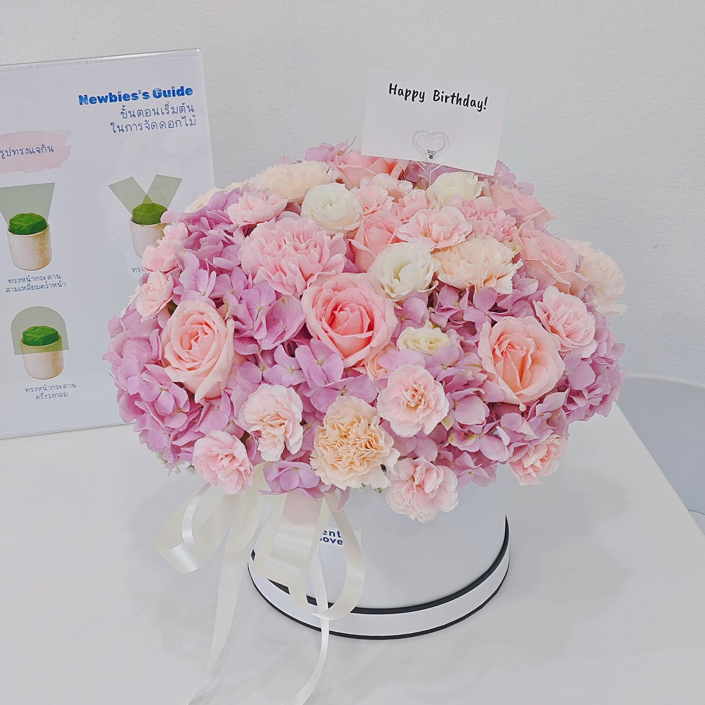 Pink Hydrangeas and Assorted Soft Pink Flowers in Medium Box Arrangement