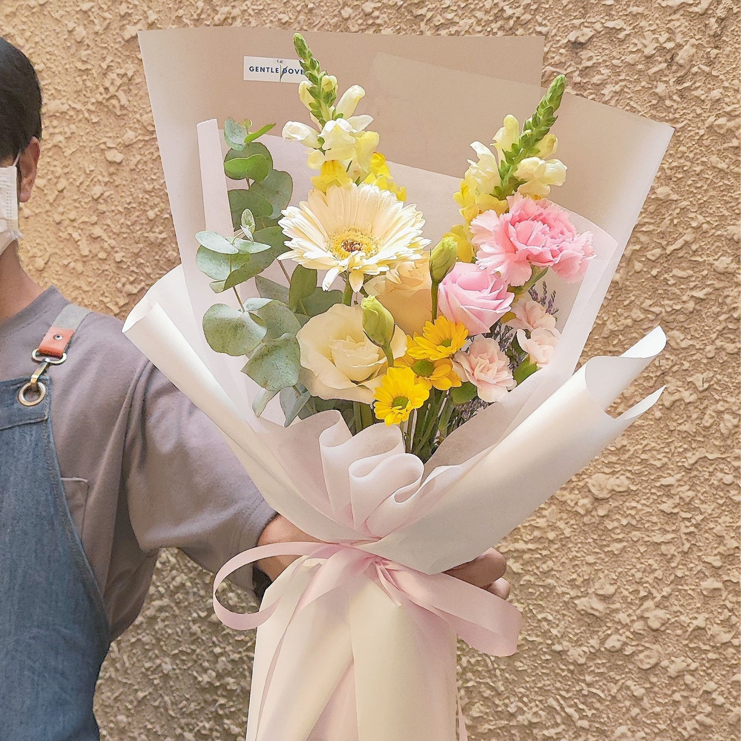 Assorted Soft Pink and Yellow Flowers Bouquet