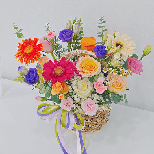 Assorted Vivid and Colorful Flowers Small Basket