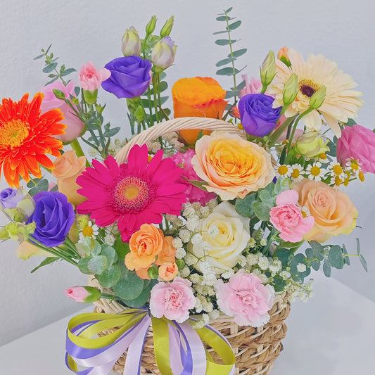 Assorted Vivid and Colorful Flowers Small Basket