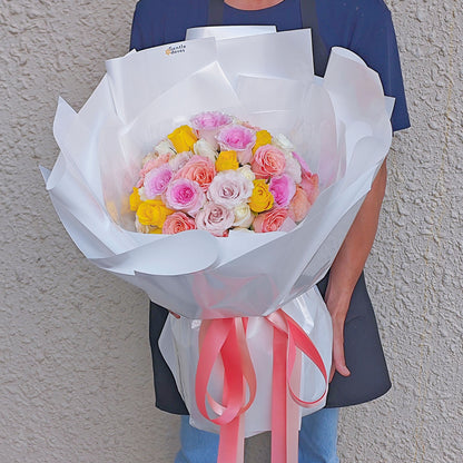 ช่อดอกกุหลาบสายพันธ์อังกฤษ สีสันสดใส 50 ดอก ช่อขนาดใหญ่พิเศษ