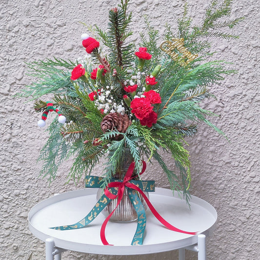 Assorted Christmas Pines in Large Vase Arrangement