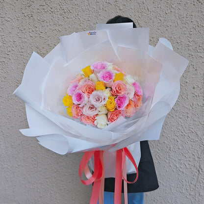 ช่อดอกกุหลาบสายพันธ์อังกฤษ สีสันสดใส 50 ดอก ช่อขนาดใหญ่พิเศษ