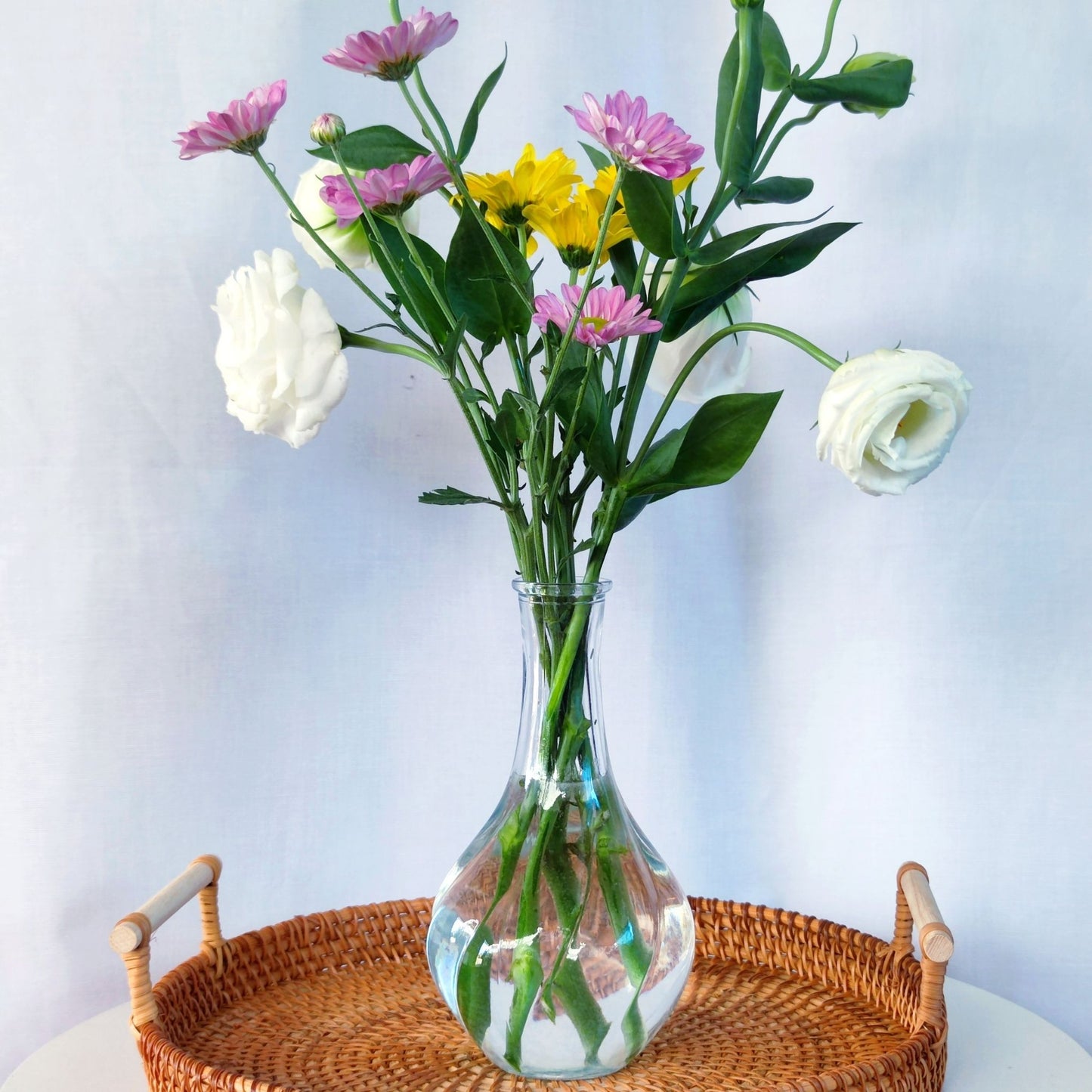 White Lisianthus and Chrysanthemums in Mini Vase Arrangement