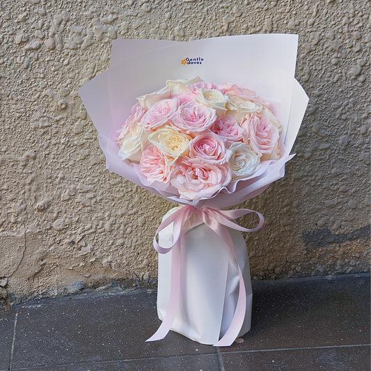 Twenty Soft Pink and White English Roses Bouquet