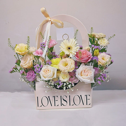 Assorted Pastel Color Flowers in Large Carrying Box Arrangement