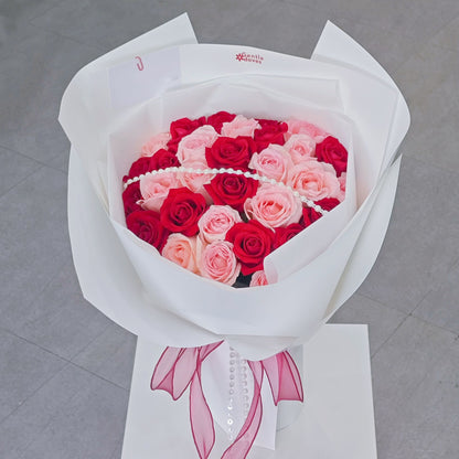 Thirty Red and Pink Roses Bouquet