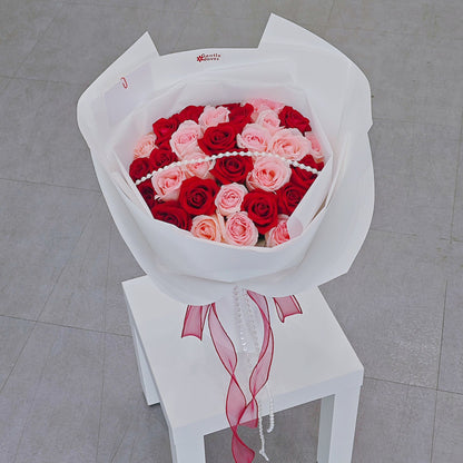 Thirty Red and Pink Roses Bouquet