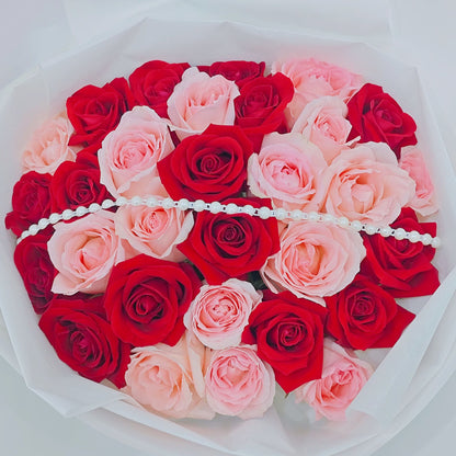 Thirty Red and Pink Roses Bouquet