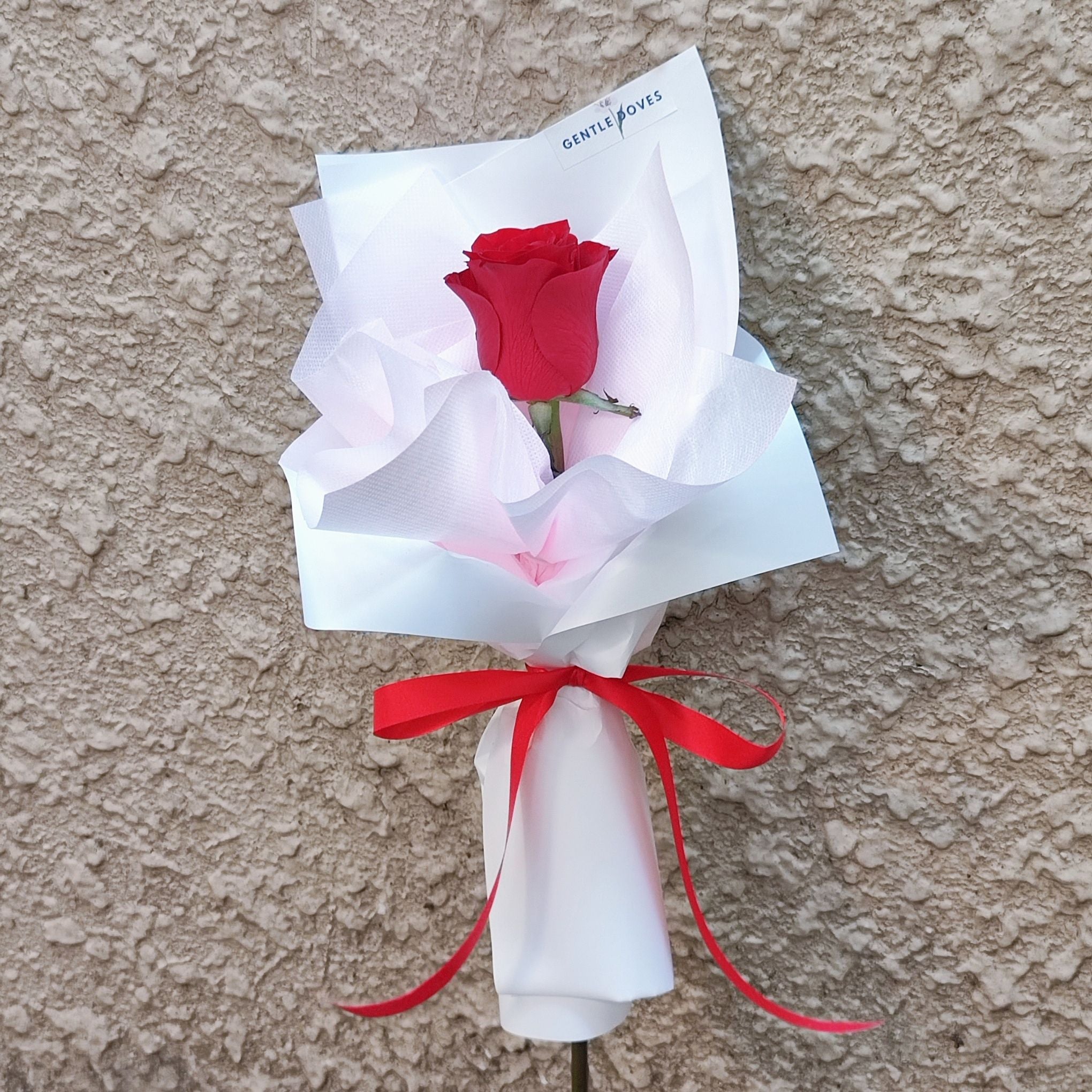 Single Red Rose Minimal Korean Wrapping Bouquet – Gentle Doves Flower Shop