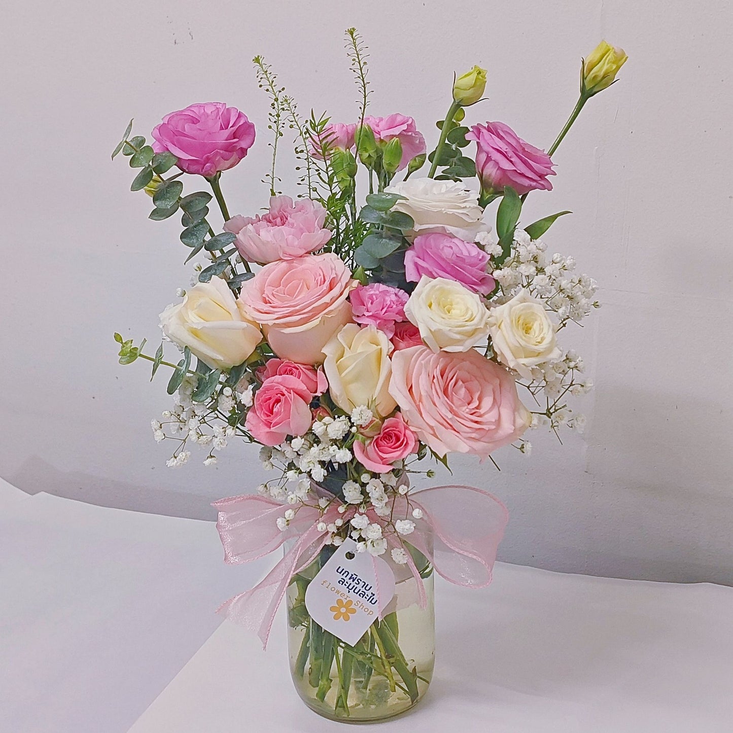 Assorted White and Pink Flowers in Medium Vase Arrangement