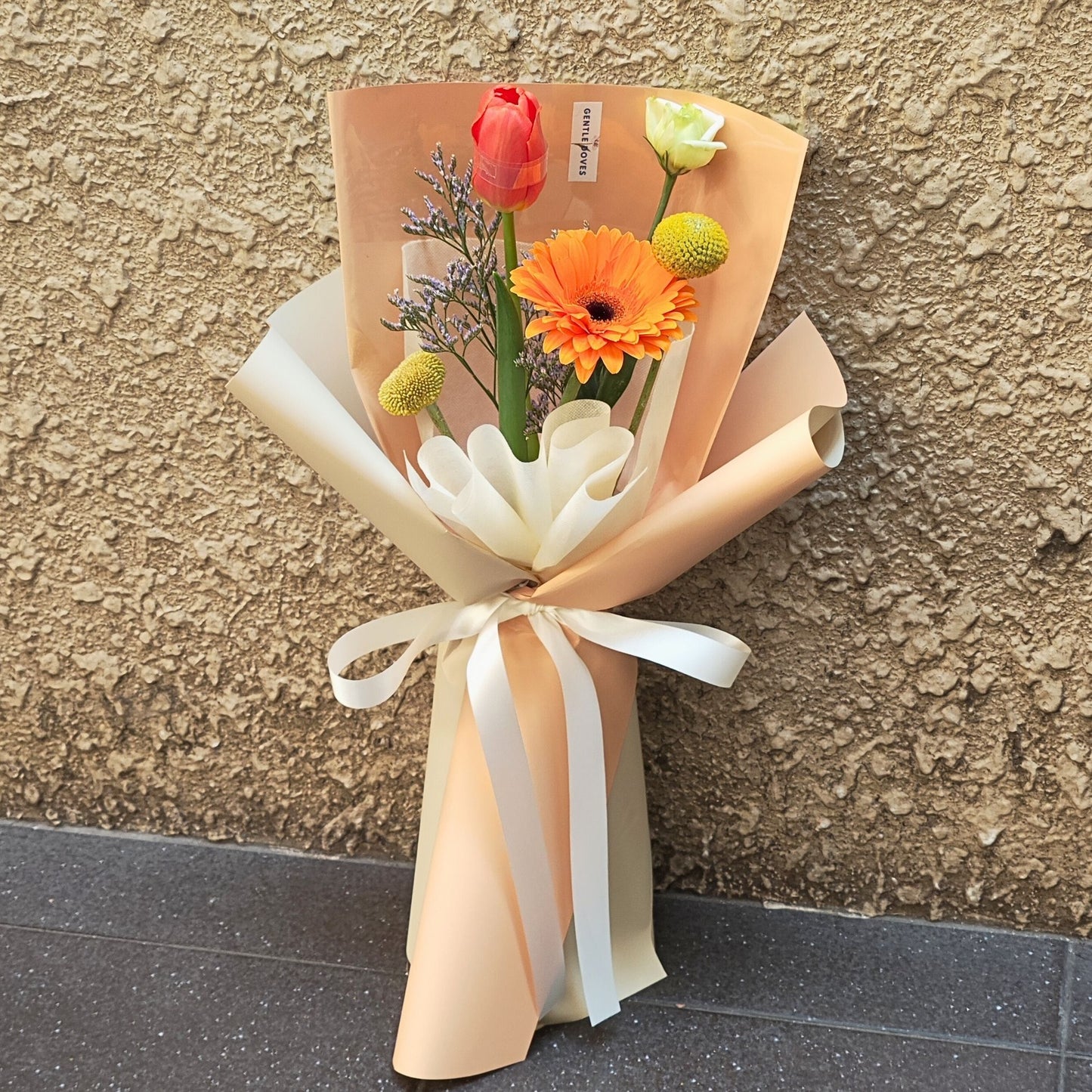 Assorted Orange Tone Flowers with Tulip Minimal Bouquet