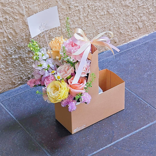 Assorted Pastel Flowers in Carrying Small Box Arrangement