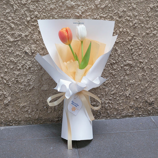 Two Orange and White Tulips Bouquet