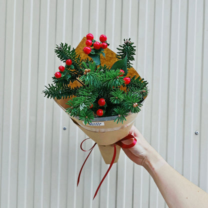Fresier Firs and Red Berries Small Bouquet