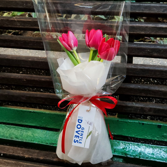 Three Red Tulips Minimal Transparent Wrapping Paper Bouquet