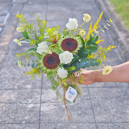 Assorted Green and White Flowers in Large Vase Arragement