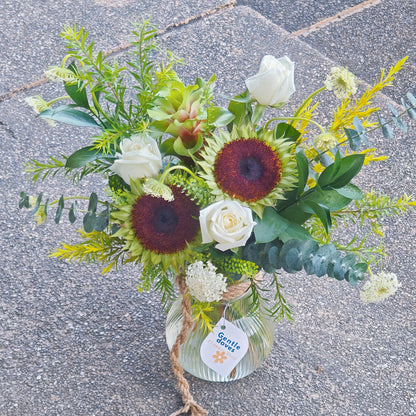 Assorted Green and White Flowers in Large Vase Arragement