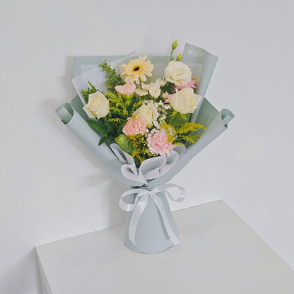 Assorted White and Soft Pink Flowers with Green Foliage Small Bouquet