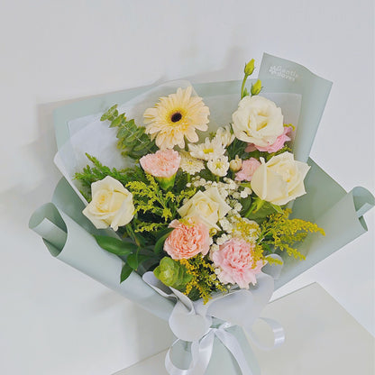 Assorted White and Soft Pink Flowers with Green Foliage Small Bouquet