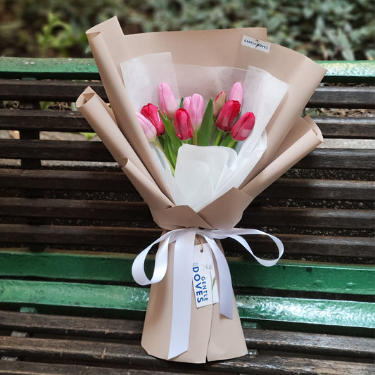 Ten Red and Pink Tulips Bouquet