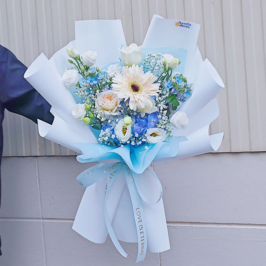 Assorted White and Blue Flowers with Soft Blue Hydrangeas Bouquet