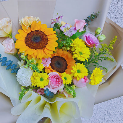 Two Sunflowers with Assorted Pink and Yellow Flowers Large Bouquet
